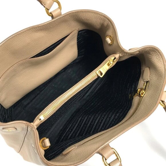 PRADA 1BA058 logo 2WAY Hand Bag Leather Beige - Picture 9 of 16